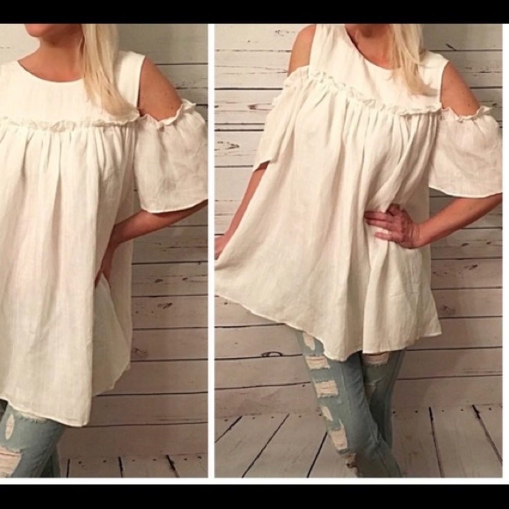 ee:somme Tunic Cold Shoulder Cream Size M NWT - Picture 2 of 11